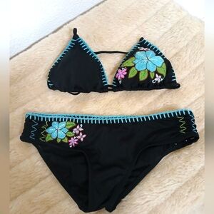 Billabong Floral and Butterfly Embroidered Bikini Swimsuit